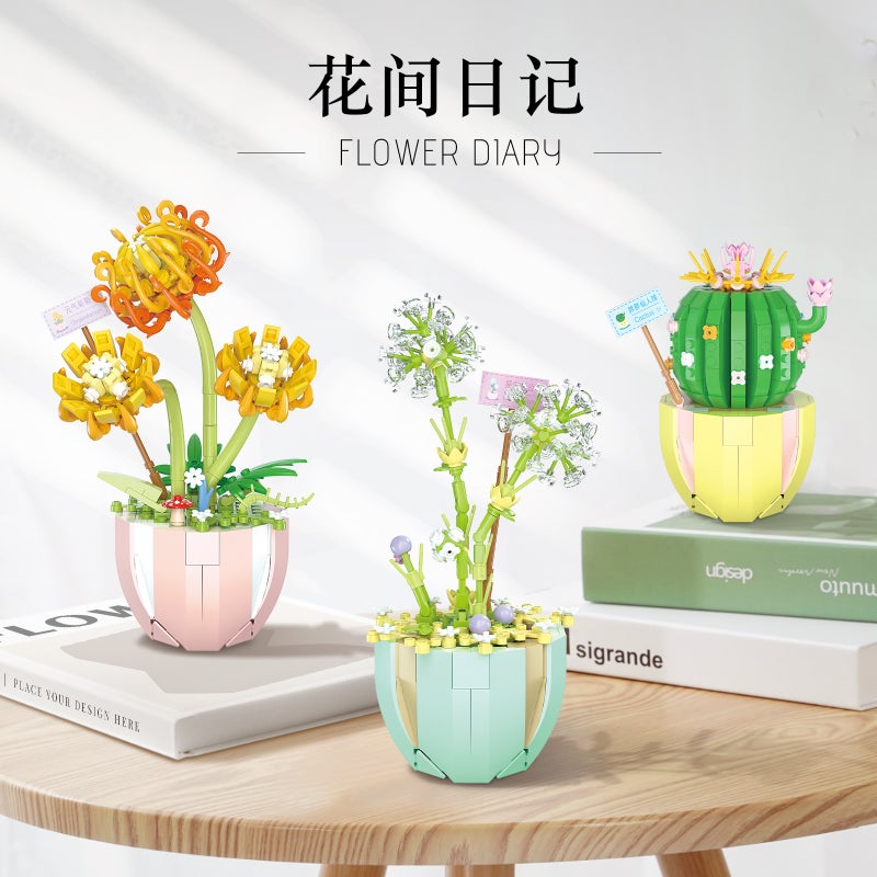 Weile Creative Small Particle Flower Bundle Potted Building Blocks Flower Room Diary Desktop Ornaments Gift Assembled Building Blocks Toy Batch - Image 4